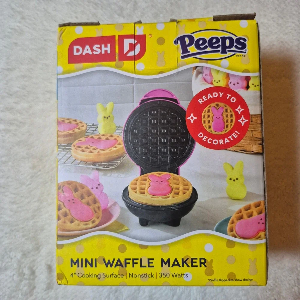 Dash Peeps Mini Waffle Maker Unisex 4in Bunny Easter Pink Cottagecore Brunch New